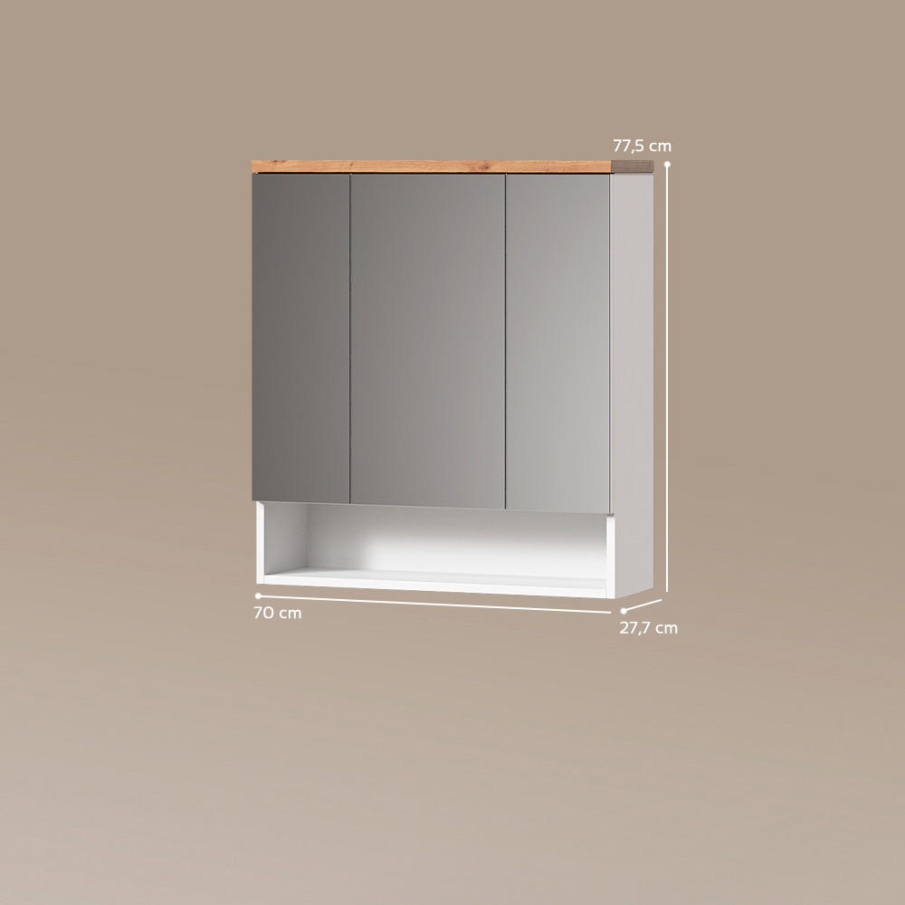 Thumbnail - Livinity® Badspiegelschrank, Weiß, Weiß, Holzwerkstoff, 10 Fächer, Rechteckig, 70x77.5x21.7 cm, Badezimmer, Badezimmersp...