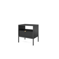 NACHTTISCH Nova - NOC, Geriffelte Front mit Goldenes Griffdesign 54x39x56 cm Schwarz - Schwarz, Holzwerkstoff/Kunststoff (54/56/39cm) - DomoHome