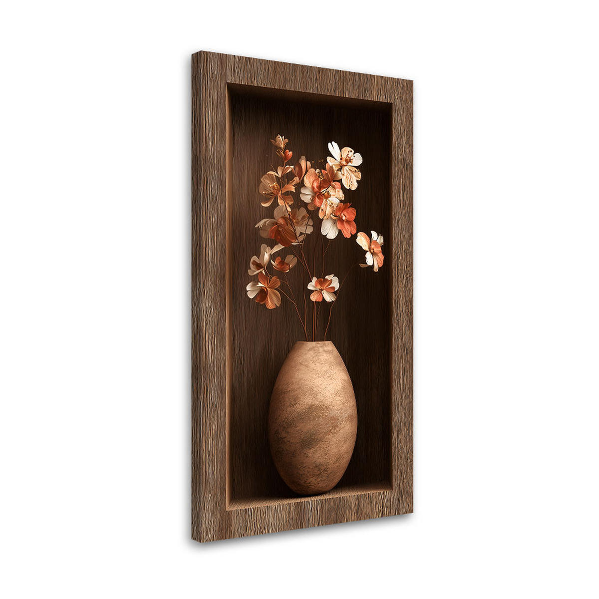 LEINWANDBILD Blumen in einer braunen Holzvertiefung 50x100cm - Braun, Textil (50/100cm) - Feeby