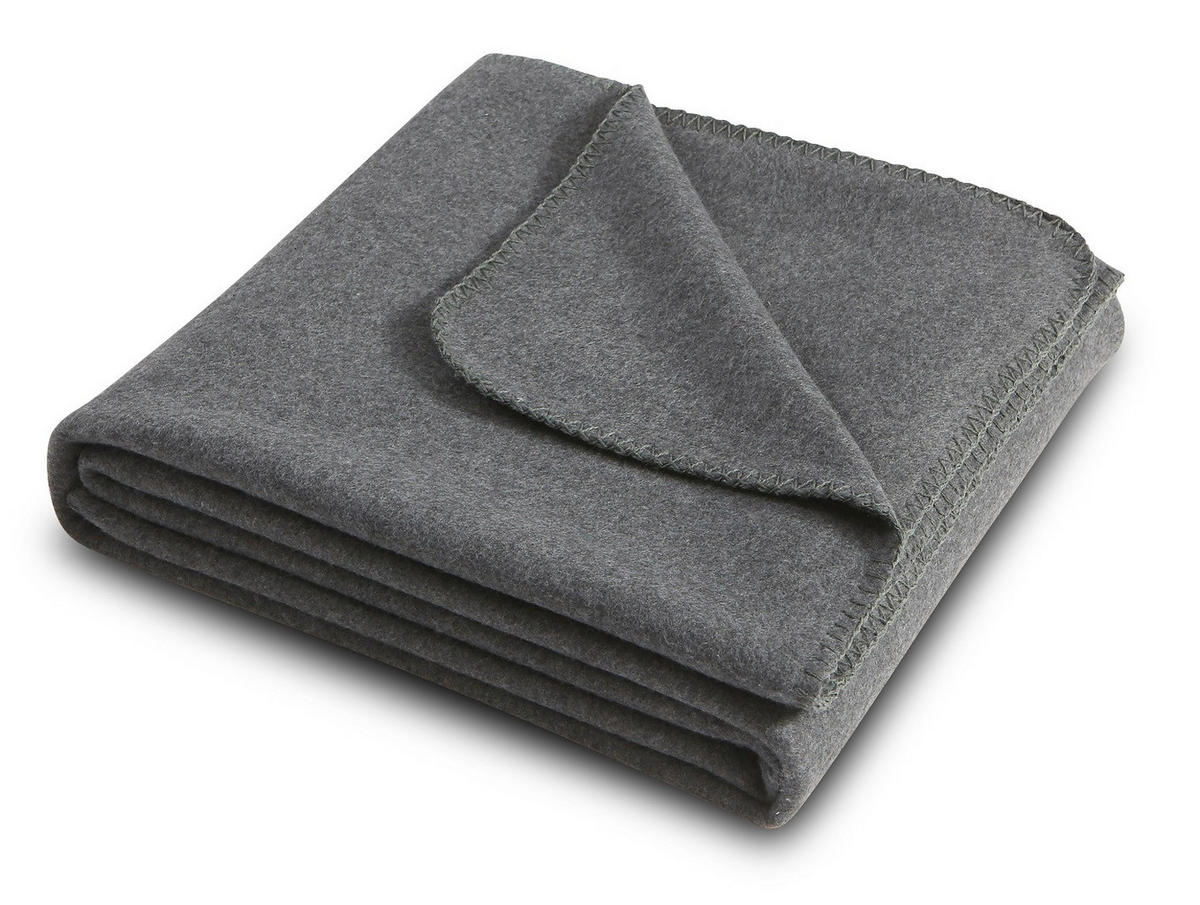 FLEECEDECKE eco-line dunkelgrau meliert 140/190 cm Ketteleinfassung Anti-Pilling - Dunkelgrau, Textil (140/190cm) - wometo