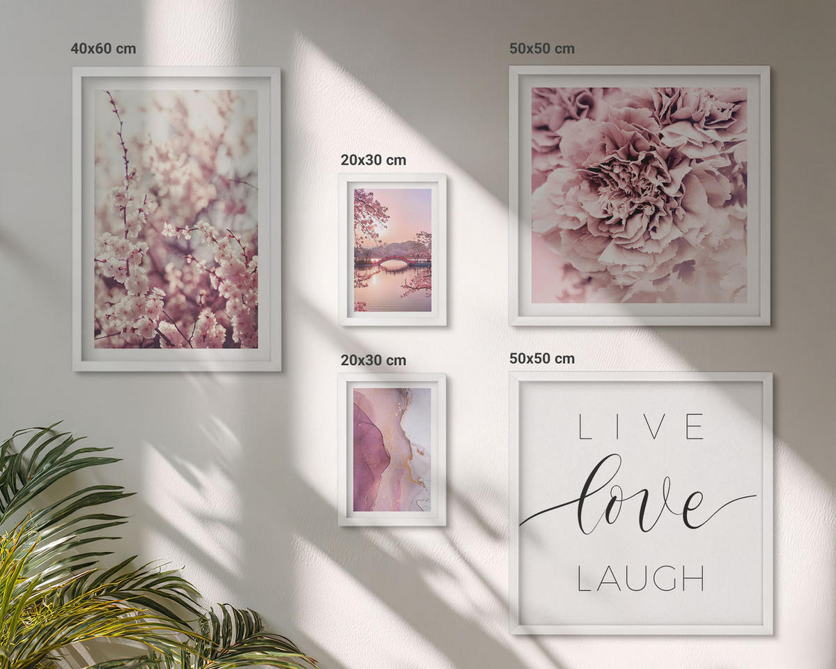 WANDBILDER 5er-Set - 50x50 cm & 20x30 cm & 40x60 cm Weißer Rahmen - Italienische Sonnenuntergänge - Weiß, Kunststoff (40/60cm) - ArtPrintCave