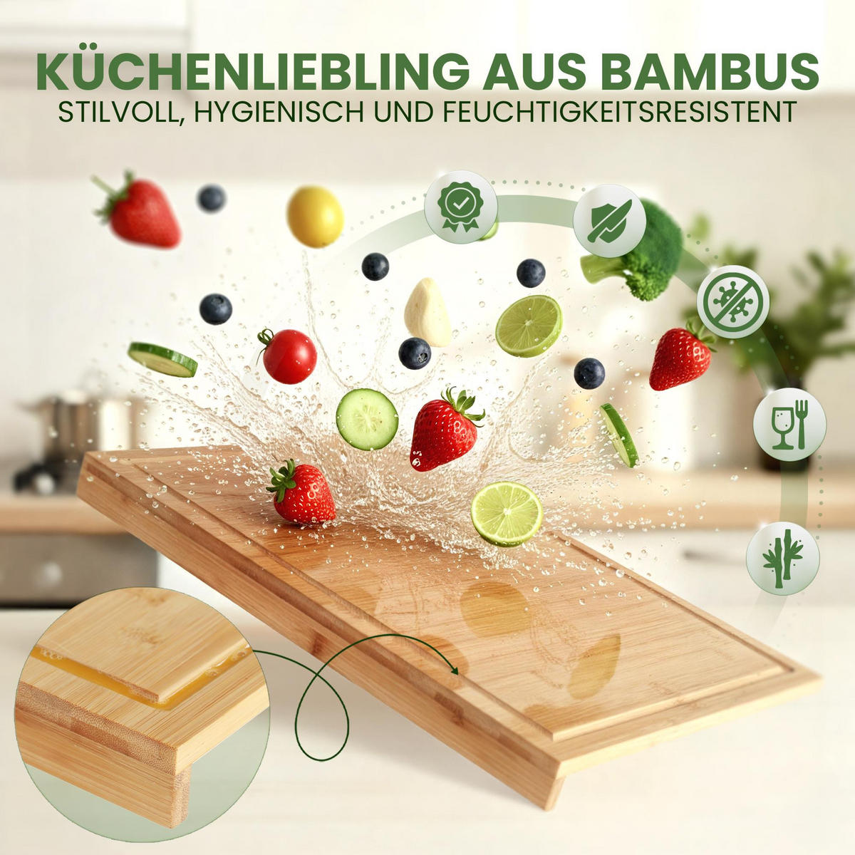 SCHNEIDEBRETT eckig 45/33/3.5 cm Holz Natura - Eukalyptusholzfarben, Holz (45/33cm) - CLP