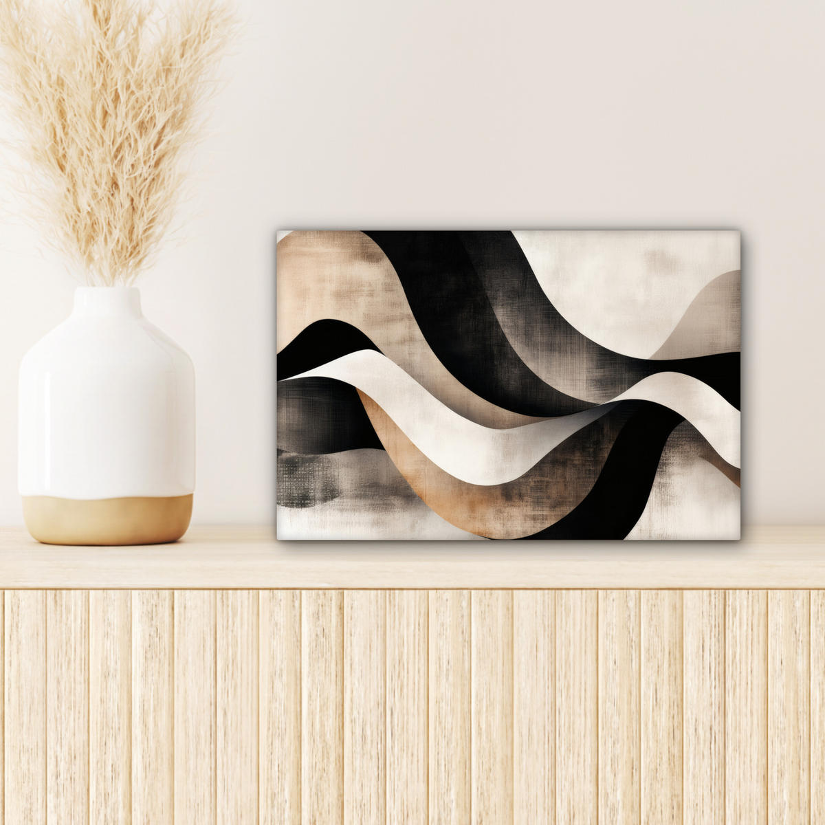 LEINWANDBILD Abstrakt - Wellen - Schwarz - Verwittert 30x20 cm - Trüffeleichefarben, Textil (30/20cm) - MuchoWow