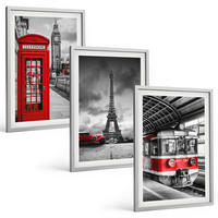 BILDER SET 3er Set - 40x60 cm Silberner Rahmen - Ikonen London Paris Verkehr - Silberfarben, Kunststoff (40/60cm) - TULUP