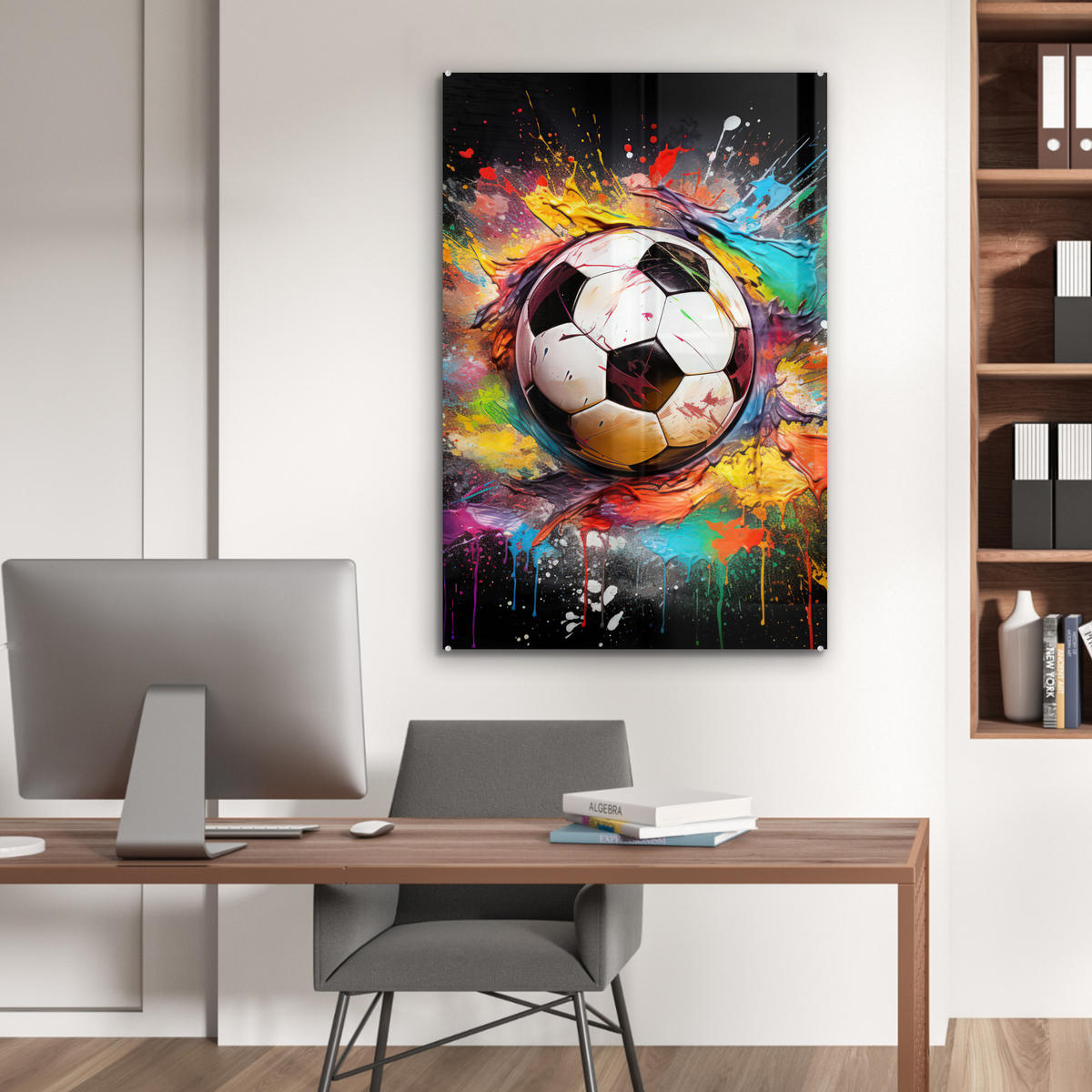 ACRYLGLASBILD Fußball - Farbe - Farben - Schwarz - Weiß 60x90 cm - Weiß, Glas (60/90cm) - MuchoWow