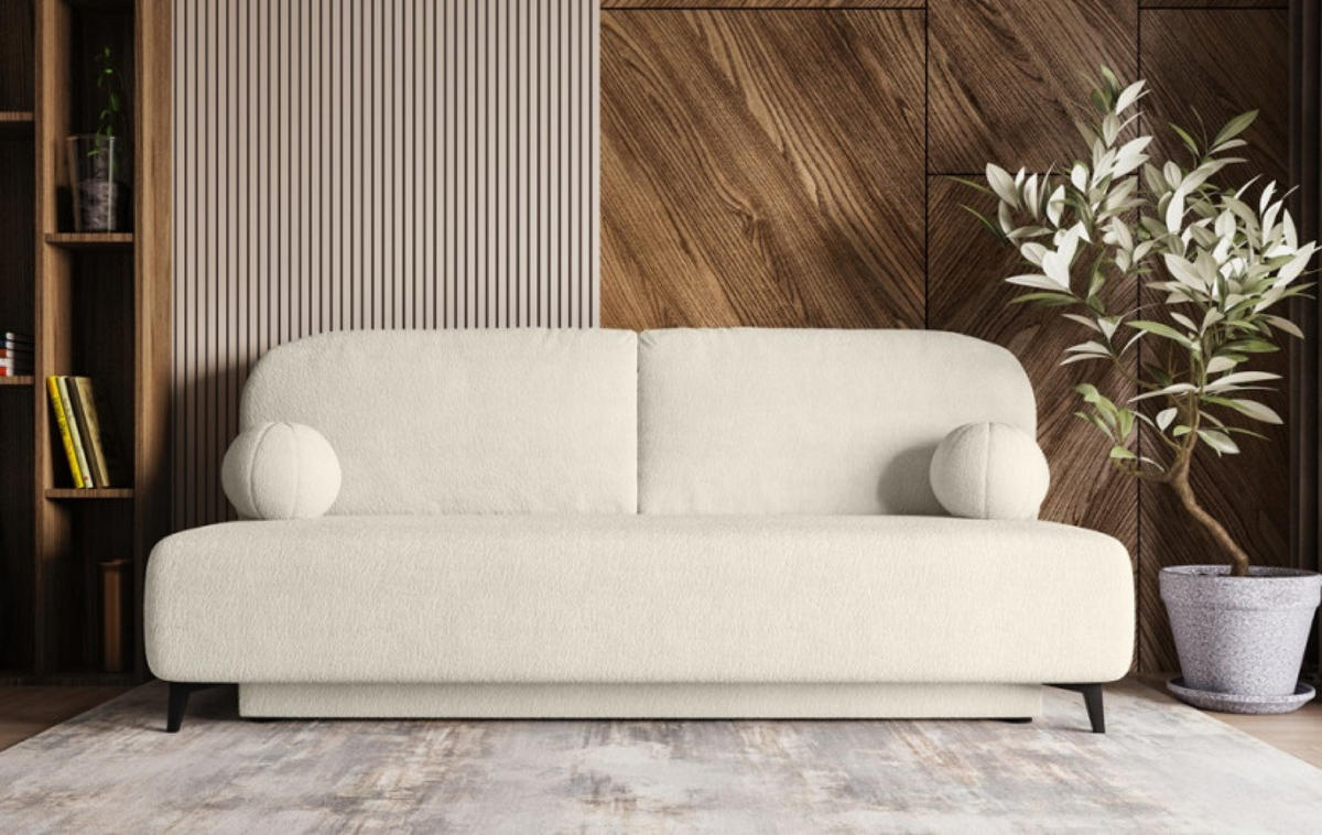 SITZSOFA Ecru MIO Mit Schlaffunktion Boucle - Ecru, Textil (198/90/86cm) - Sepro Meble