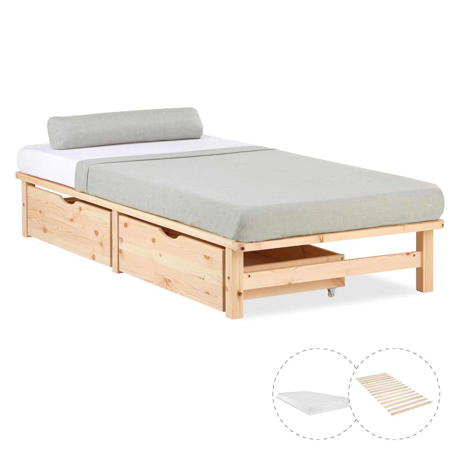 STAURAUMBETT mit Matratze 90/200 cm natur - Braun, Holz (90/200cm) - Homestyle4u