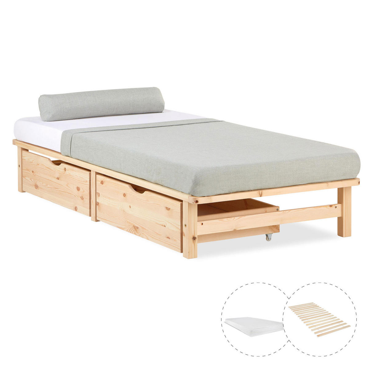 STAURAUMBETT mit Matratze 90/200 cm natur - Braun, Holz (90/200cm) - Homestyle4u