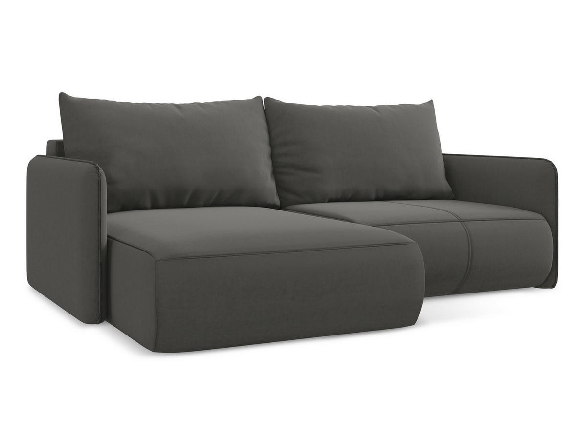 ECKSOFA mit Schlaffunktion Samt Stoff Grau - Dunkelgrau/Schwarz, Kunststoff/Textil (148/207cm) - Makamii