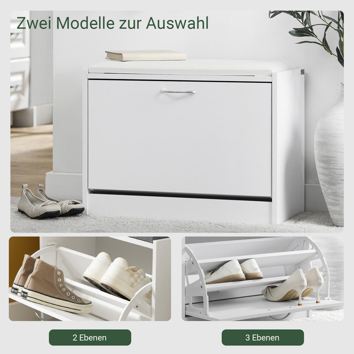 SCHUHBANK Weiß - Weiß, Holzwerkstoff (60/47/30cm) - SoBuy