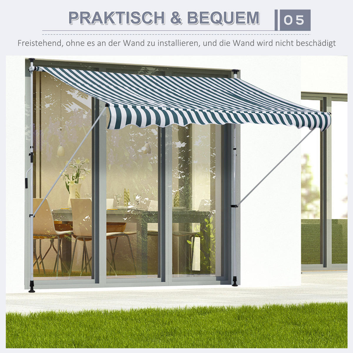 MARKISE, Beige, Aluminium, Stahl, Polyester - Grün, Metall (150/280/300cm) - Outsunny