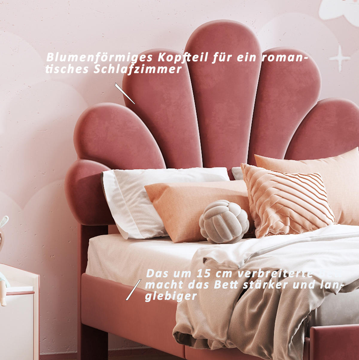 POLSTERBETT 90/200 cm bohnenrot aus Samt mit Blumen-Kopfteil - Dunkelrosa, Textil (90/200cm) - OKMYHOME