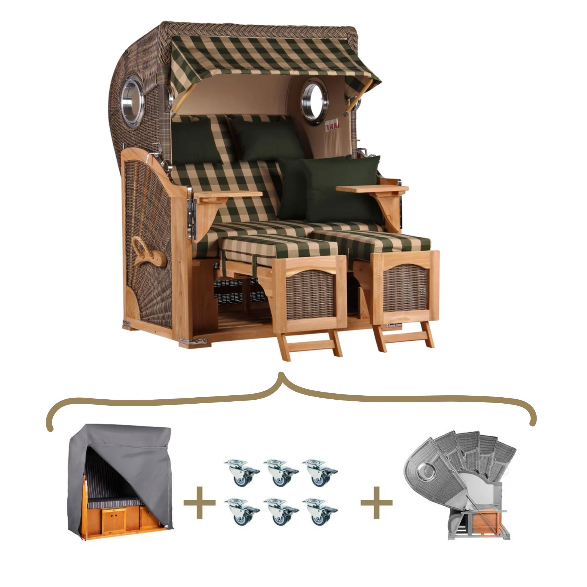 STRANDKORB Komplettset Düne - Braun/Grau, Naturmaterialien/Metall (125/170/80cm) - Mr. Deko