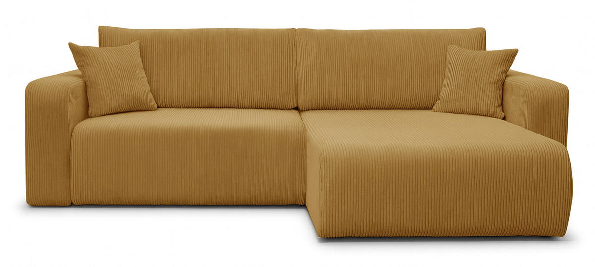 ECKSOFA NELLIO Cord Senf 145 cm L-Form beidseitig - Currygelb/Schwarz, Kunststoff/Textil (145/245cm) - Homebook