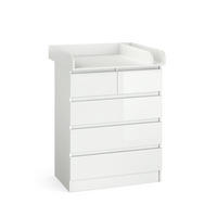 KOMODA ZA PRESVLAČENJE Emma Bijelo/Bijelo Sjajna 80 x 110.2 cm s 5 ladica - bijela/bijela visoki sjaj, drvni materijal (80/110.2/76cm) - Vicco