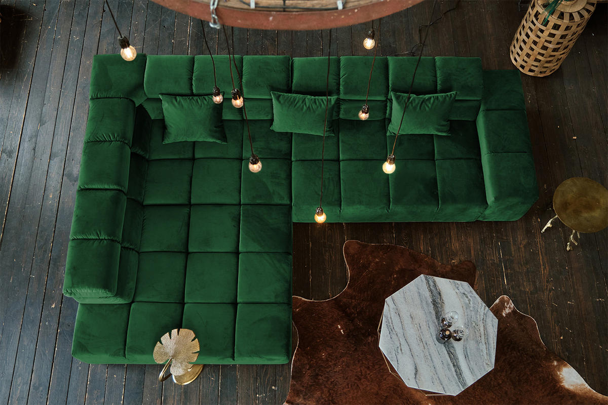 ECKSOFA NEVADA Smaragdgrün Velvet - Smaragdgrün/Schwarz, Textil (319/215cm) - KAWOLA