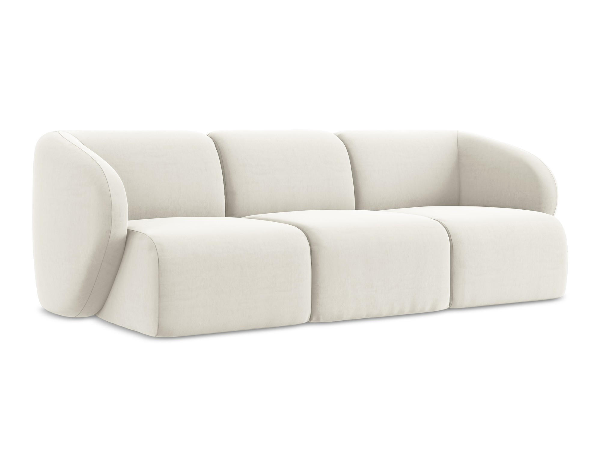 3-SITZER SOFA Samt Stoff Beige - Creme/Schwarz, Holzwerkstoff/Kunststoff (244/75/94cm) - Makamii