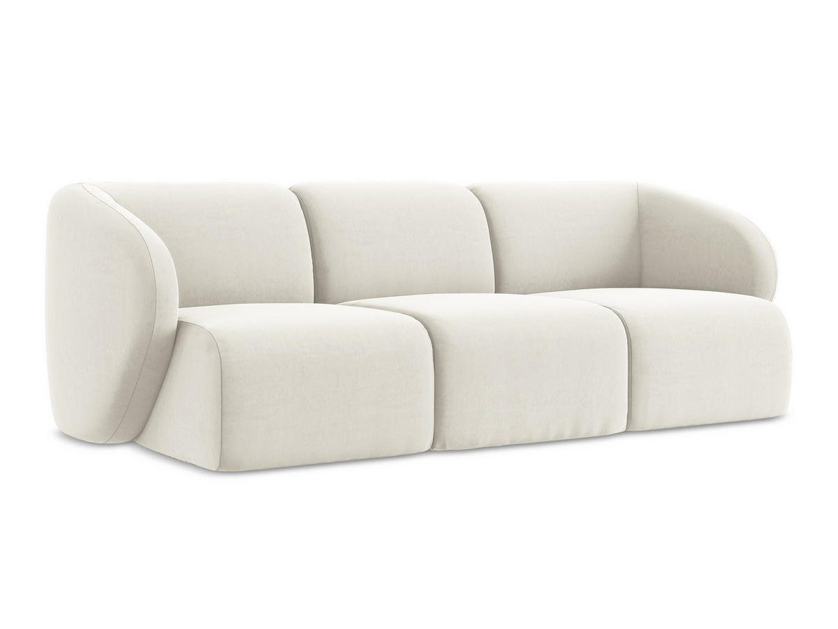 3-SITZER SOFA Samt Stoff Beige - Creme/Schwarz, Holzwerkstoff/Kunststoff (244/75/94cm) - Makamii