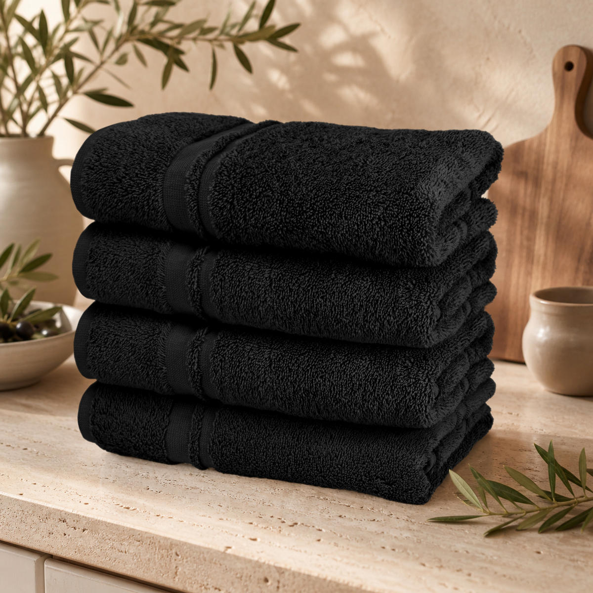FROTTEE Küchenhandtücher 50x50 cm, 4er Set, Schwarz - Schwarz, Textil (50/50cm) - Lashuma