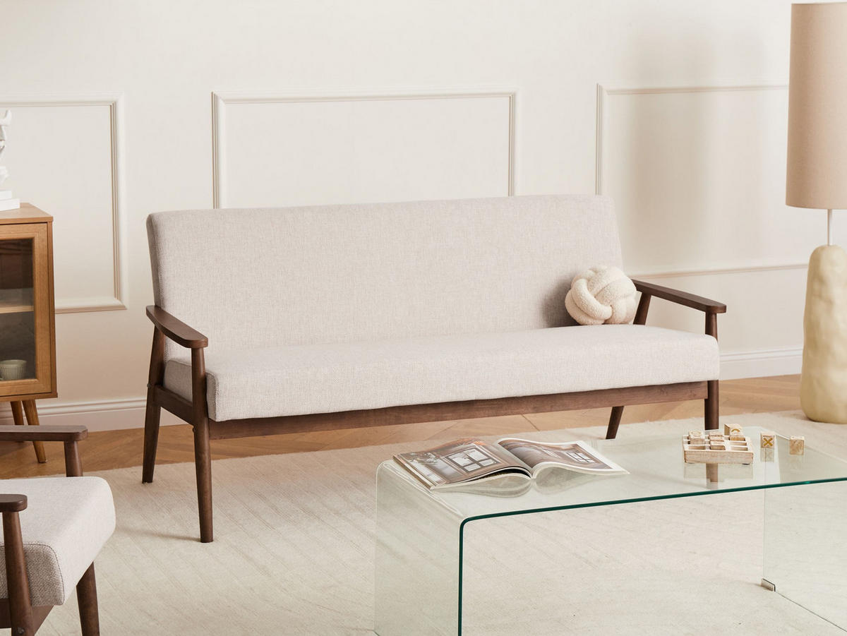 SOFA 3-Sitzer Dunkelbraun / Beige Esrum - Beige/Dunkelbraun, Holz/Textil (151/79/72cm) - Beliani