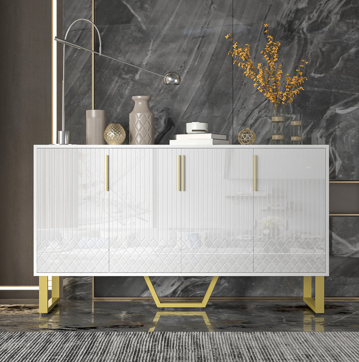 SIDEBOARD 140/40/80 cm Weiß aus MDF mit 4 Türen - Weiß, Holzwerkstoff (40/80/140cm) - OKMYHOME
