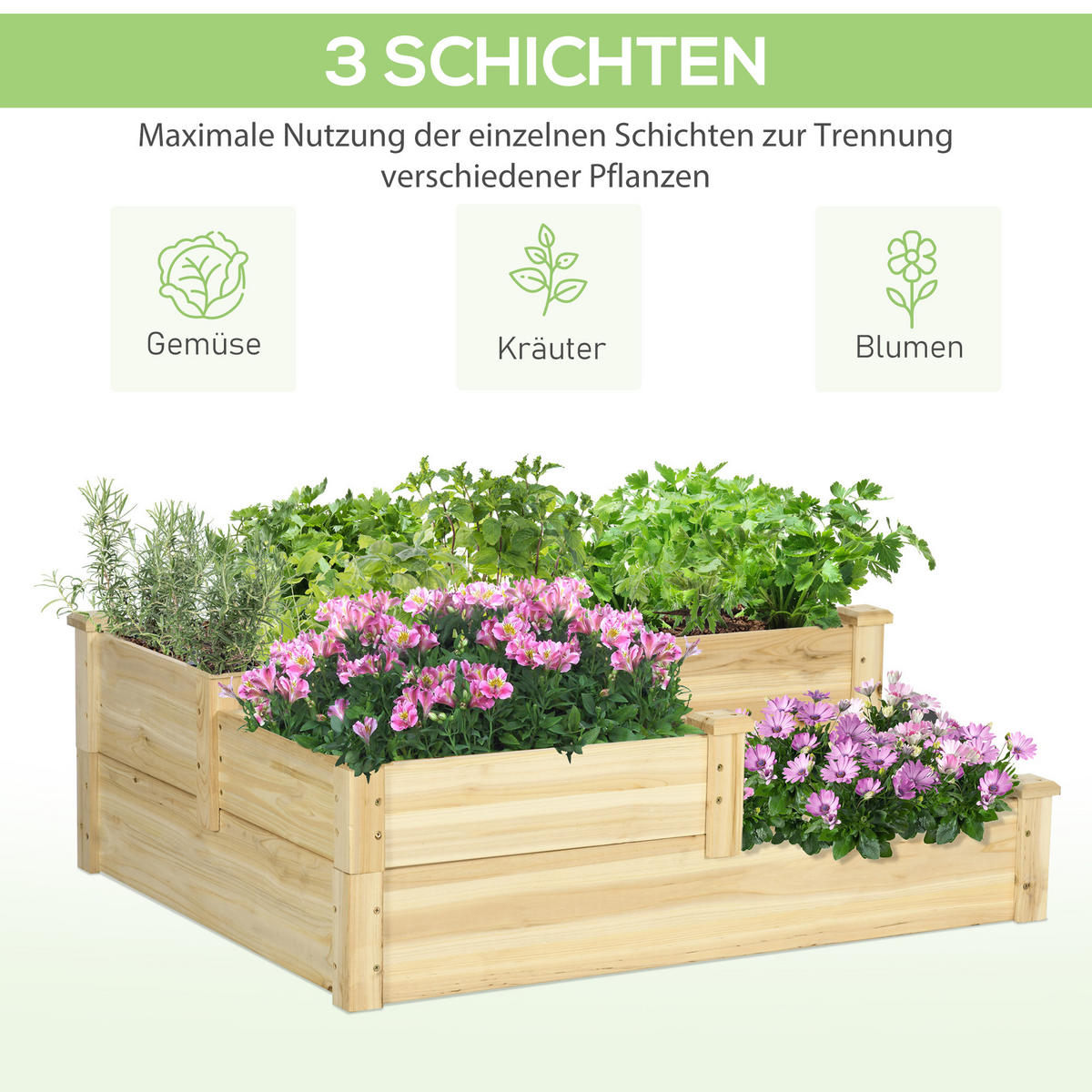 HOCHBEET, Tanne, Naturholz - Naturfarben, Holz (88/36/108cm) - Outsunny