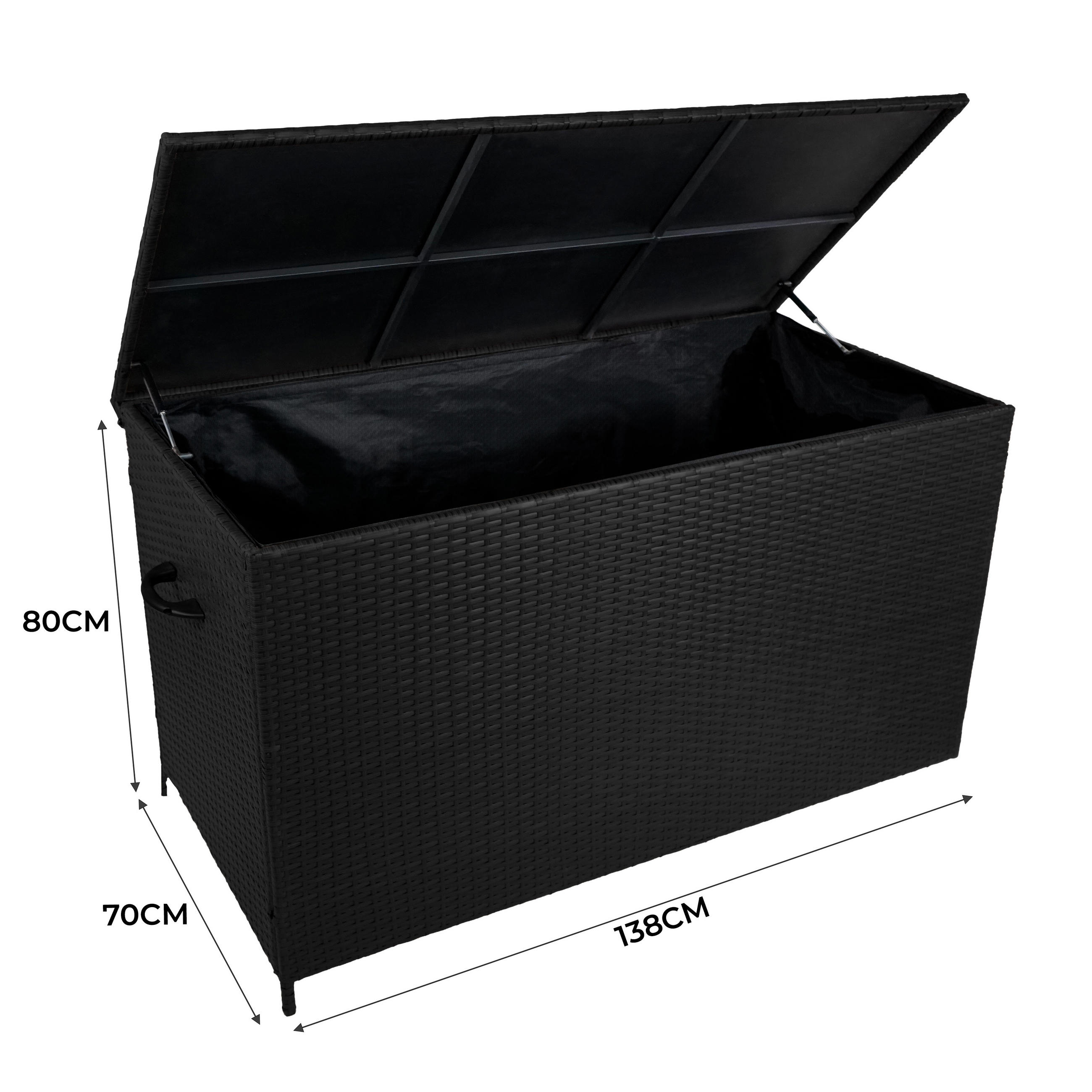 ECKGARNITUR Rattan & Kissenbox - Schwarz - Schwarz, Naturmaterialien - Monstershop