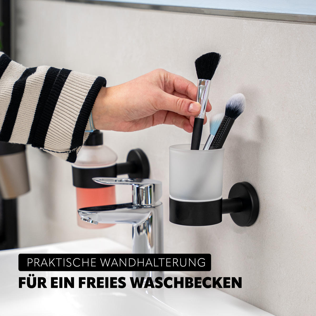 GLASBECHERHALTER PIAZZA BLACK, Glas und Edelstahl, schwarz - Schwarz, Metall (6.5/9.5/11cm) - bremermann