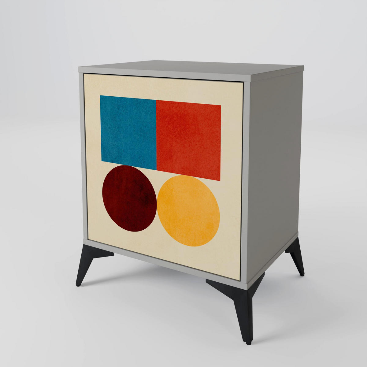 SIDEBOARD GEOMETRIC PUZZLE, Grau, 57,5x42x77,5 cm, Schräge Buchenholzfüße - Buchefarben/Multicolor, Holzwerkstoff/Buchenholz (57.5/77.5/42cm) - SpaceRebels