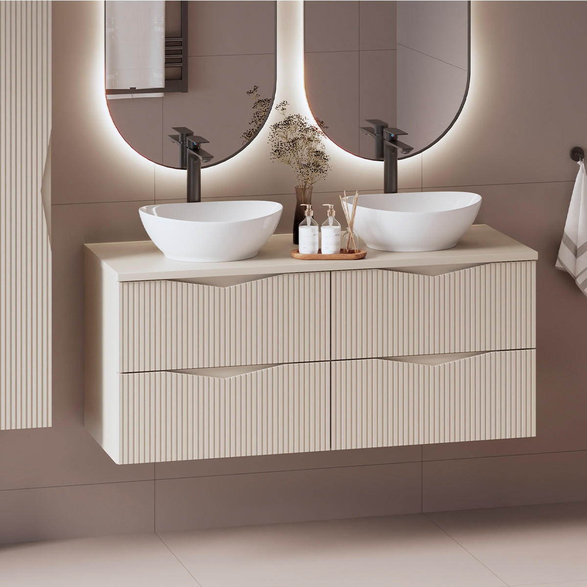 WASCHTISCHUNTERSCHRANK 120cm Tao Kaschmir - Beige, Holzwerkstoff (120/50/46.5cm) - Petits-meubles