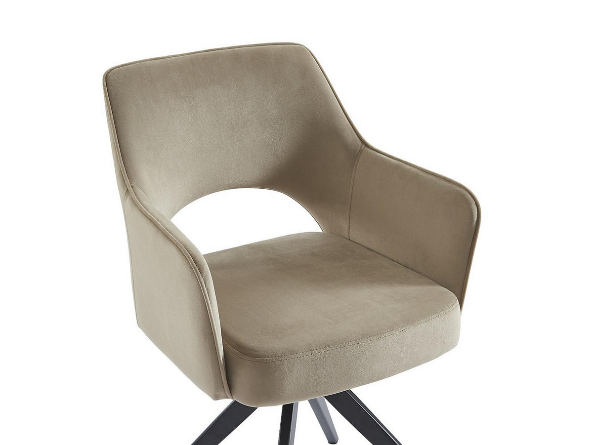 DREHSTUHL mit Armlehnen - Samt & schwarzes Metall - Beige - KONYA - Beige, Textil (59/84/58cm) - Vente-Unique