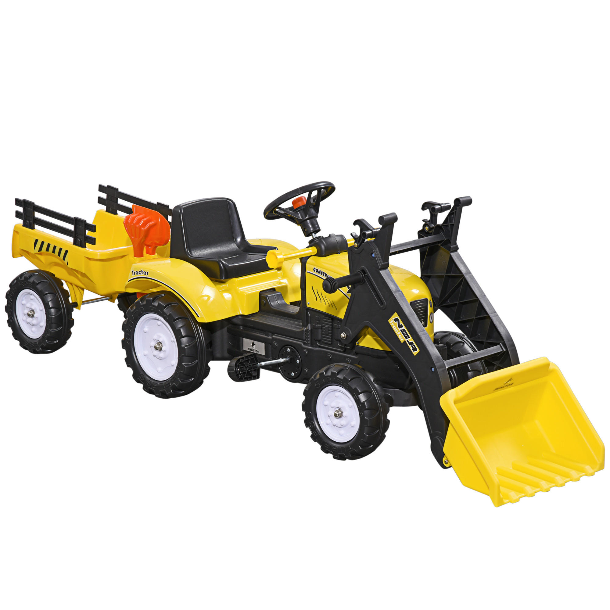 HOMCOM ŠLAPACÍ TRAKTOR s přívěsem Šlapací auto a přívěs Traktor od 3 let Děti