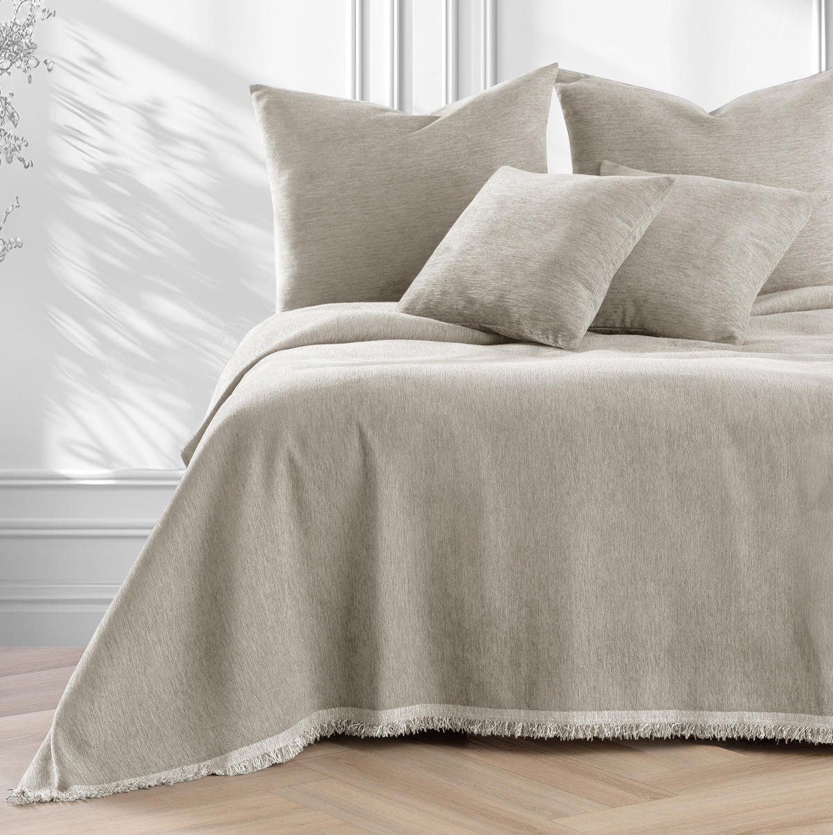 TAGESDECKE TALO mit Fransen Beige 220x240 - Beige, Textil (220/240cm)
