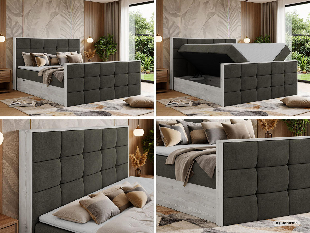 BOXBETT ALNOR DUO 140/200 - Dunkelgrau Velvet - Topper Visco - H3 - Dunkelgrau/Anthrazit, Kunststoff/Textil (140/200cm) - MKS