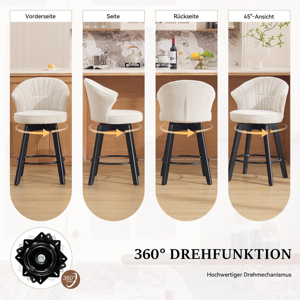 BARHOCKER DE-36256 2er-Set mit 360°-Drehung Beige - Beige, Metall (51/92.5/52.5cm) - ComfortXL