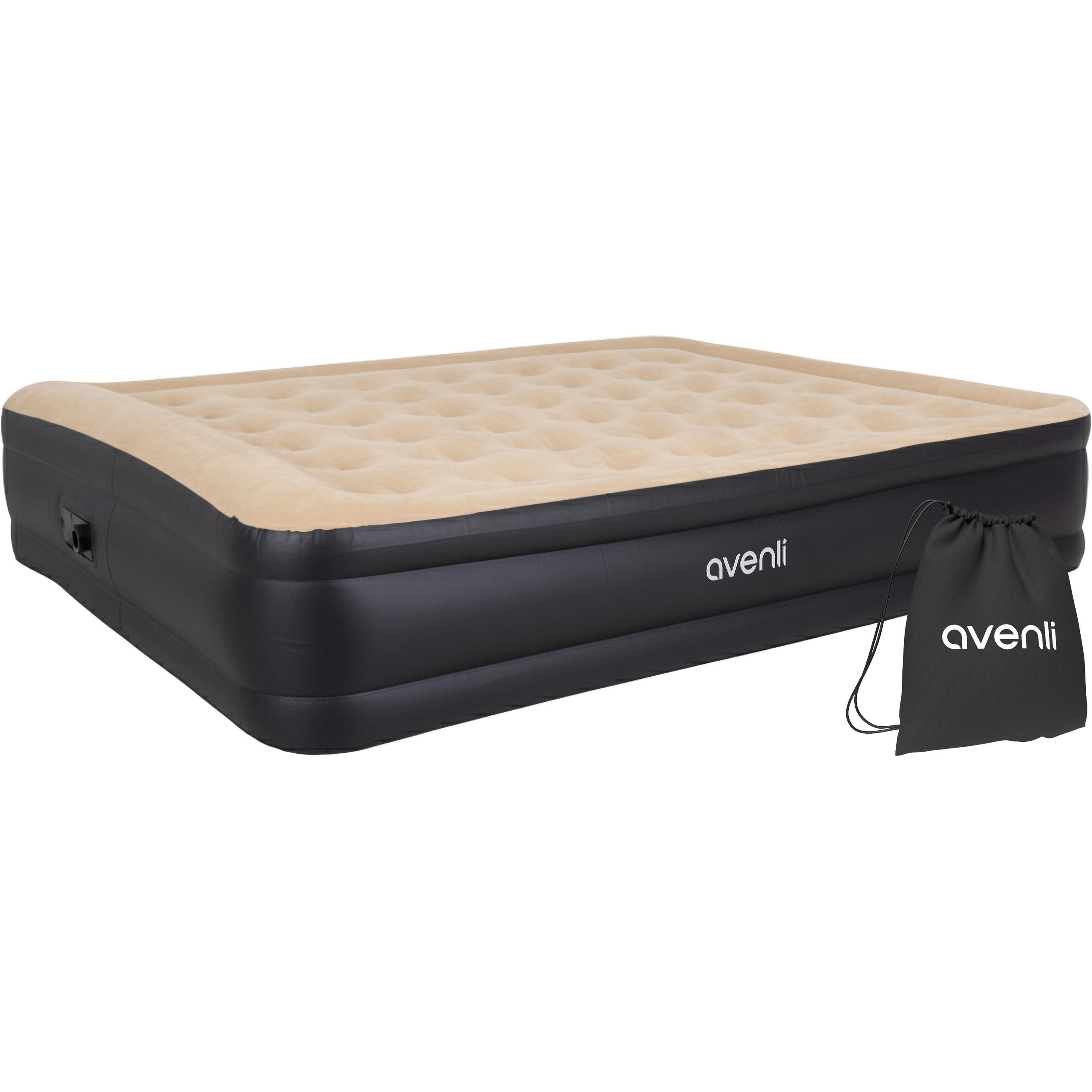 LUFTBETT Luftmatratze selbstaufblasend 203 x 157 x 47 cm mit integrierter Pumpe - Beige/Schwarz, Kunststoff (157/203cm) - Avenli