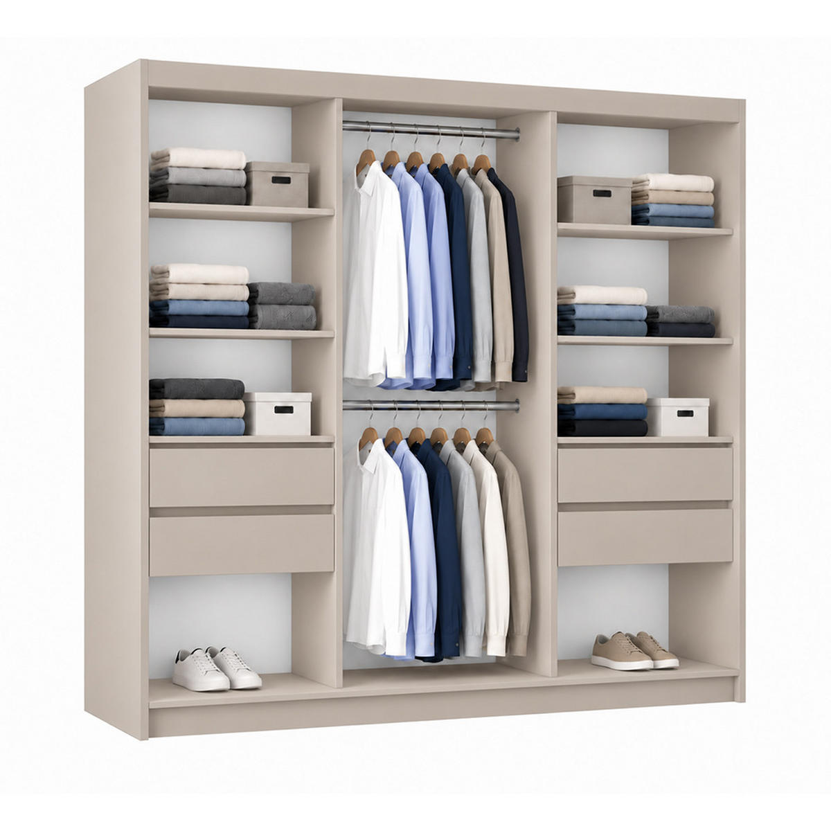 KLEIDERSCHRANK Gloria 200 cm Kaschmir Spiegel 2 Schubl. Griffe silber - Kaschmir, Holzwerkstoff (200/216/61cm) - KS Home Concept