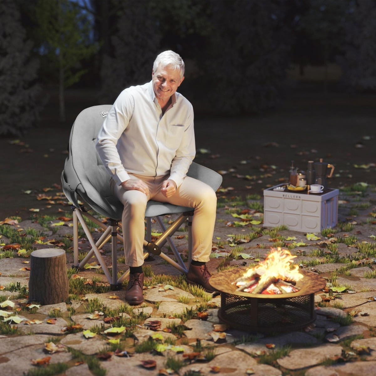 CAMPINGSTUHL klappbar gepolstert Seitentasche - Dunkelgrau, Leder (90/100/63cm) - LEBENLANG