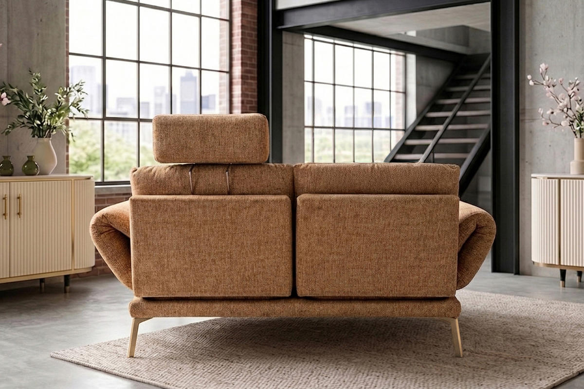 SOFA HOLLY Braun Flachgewebe - Dunkelbraun/Braun, Textil/Metall (176/90/92cm) - KAWOLA