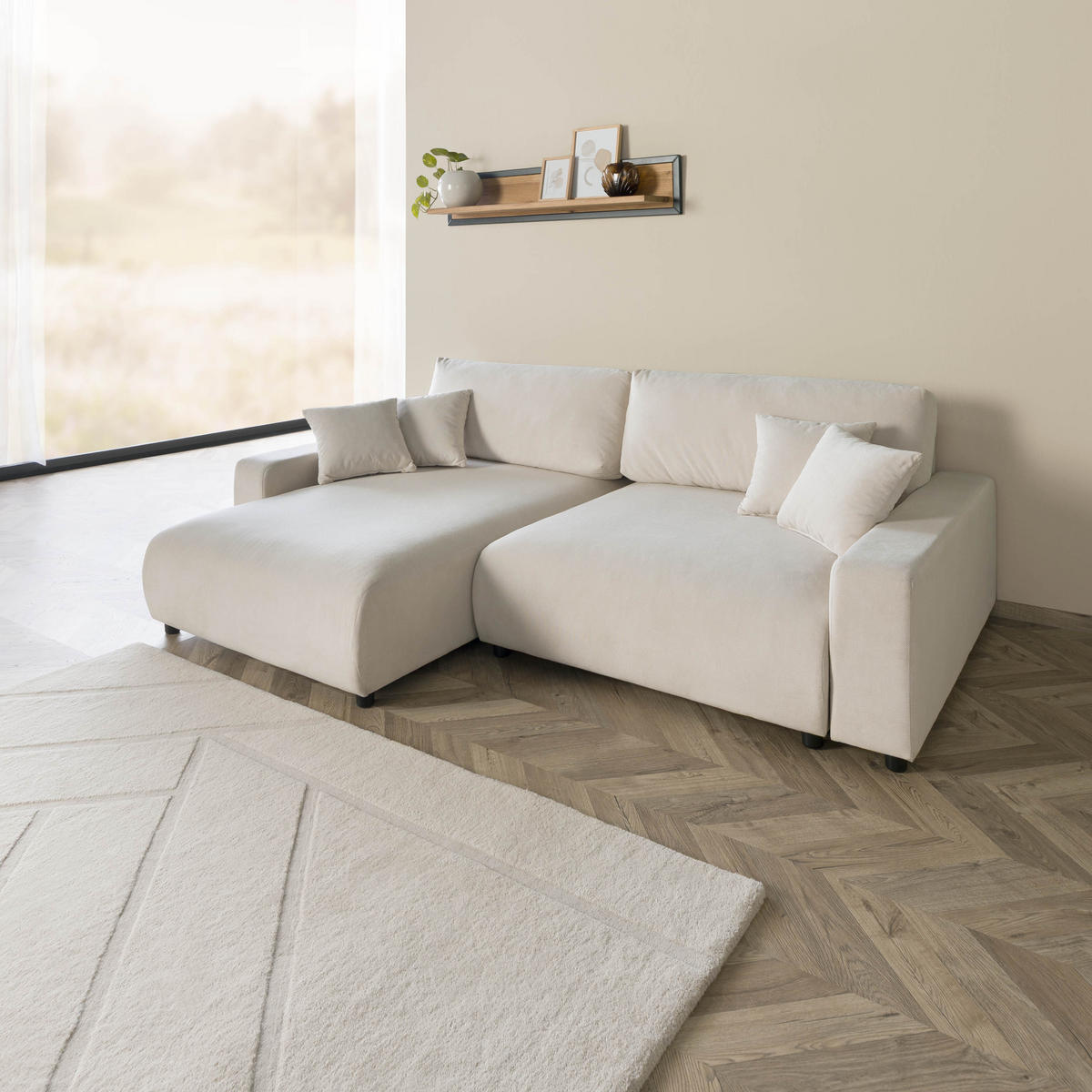 ECKSOFA Samt 234x170x78 beige SOFIA - Beige, Kunststoff (234/165cm) - Massivmoebel24