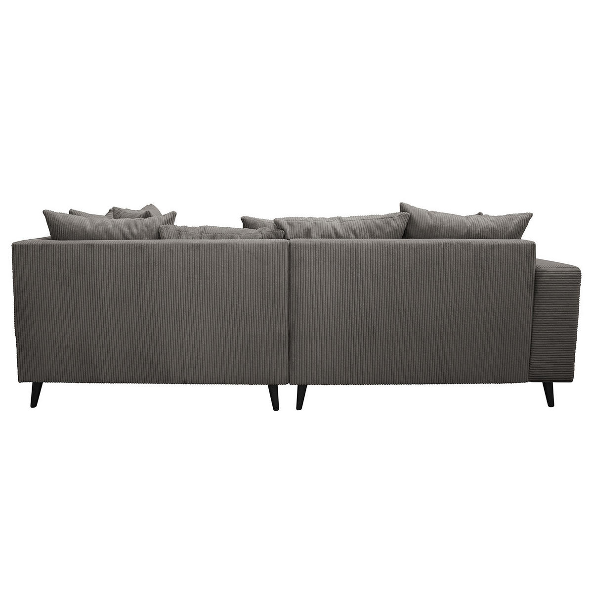 ECKSOFA mit Ottomane und Hocker - Schwarz/Grau, Birkenholz/Textil (247/174cm) - home24