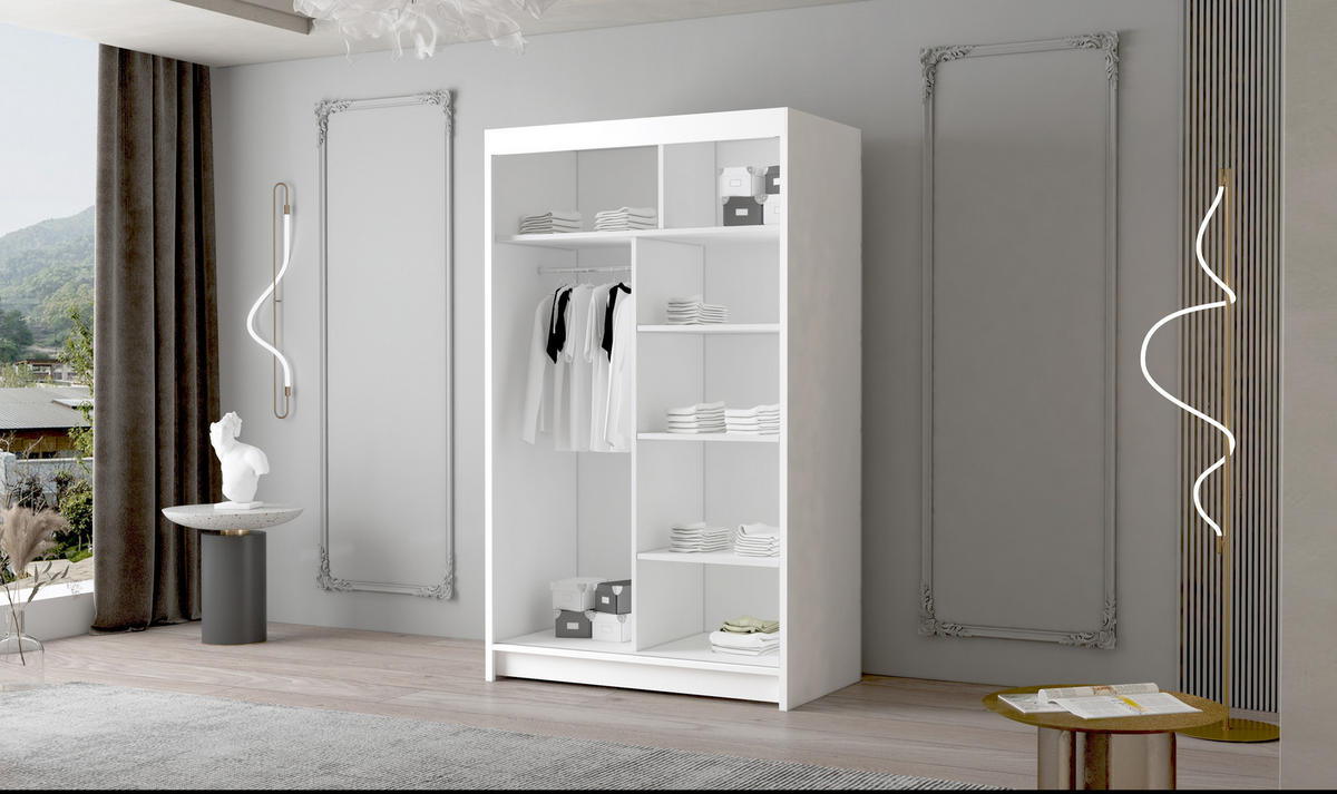SCHWEBETÜRENSCHRANK Letto III - 100 cm - Schwarz/Weiß, Holzwerkstoff/Metall (100/200/58cm) - Sofnet