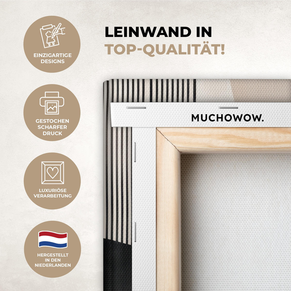 LEINWANDBILD Abstrakt - Japandi - Beige - Modern 20x30 cm - Schwarz, Textil (20/30cm) - MuchoWow