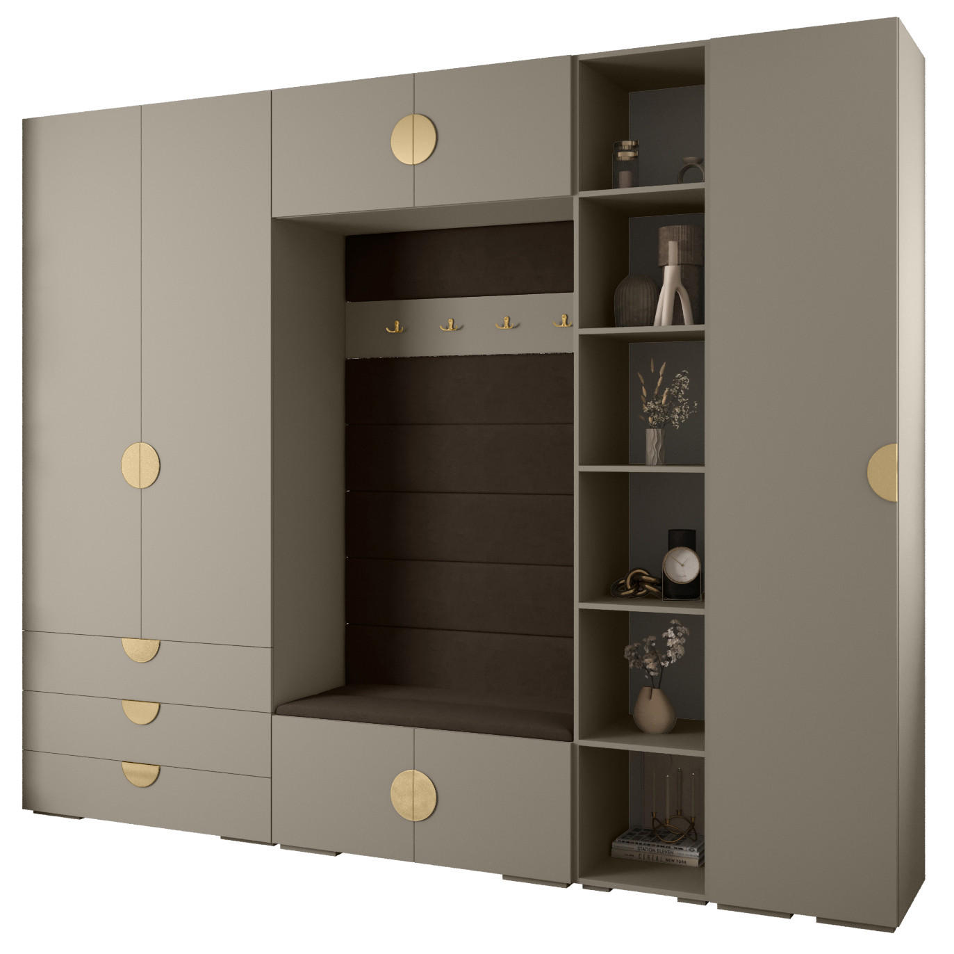 Abiks Möbel Garderoben-Set Kaschmir, Braun, Gold 290x236.7x47 cm