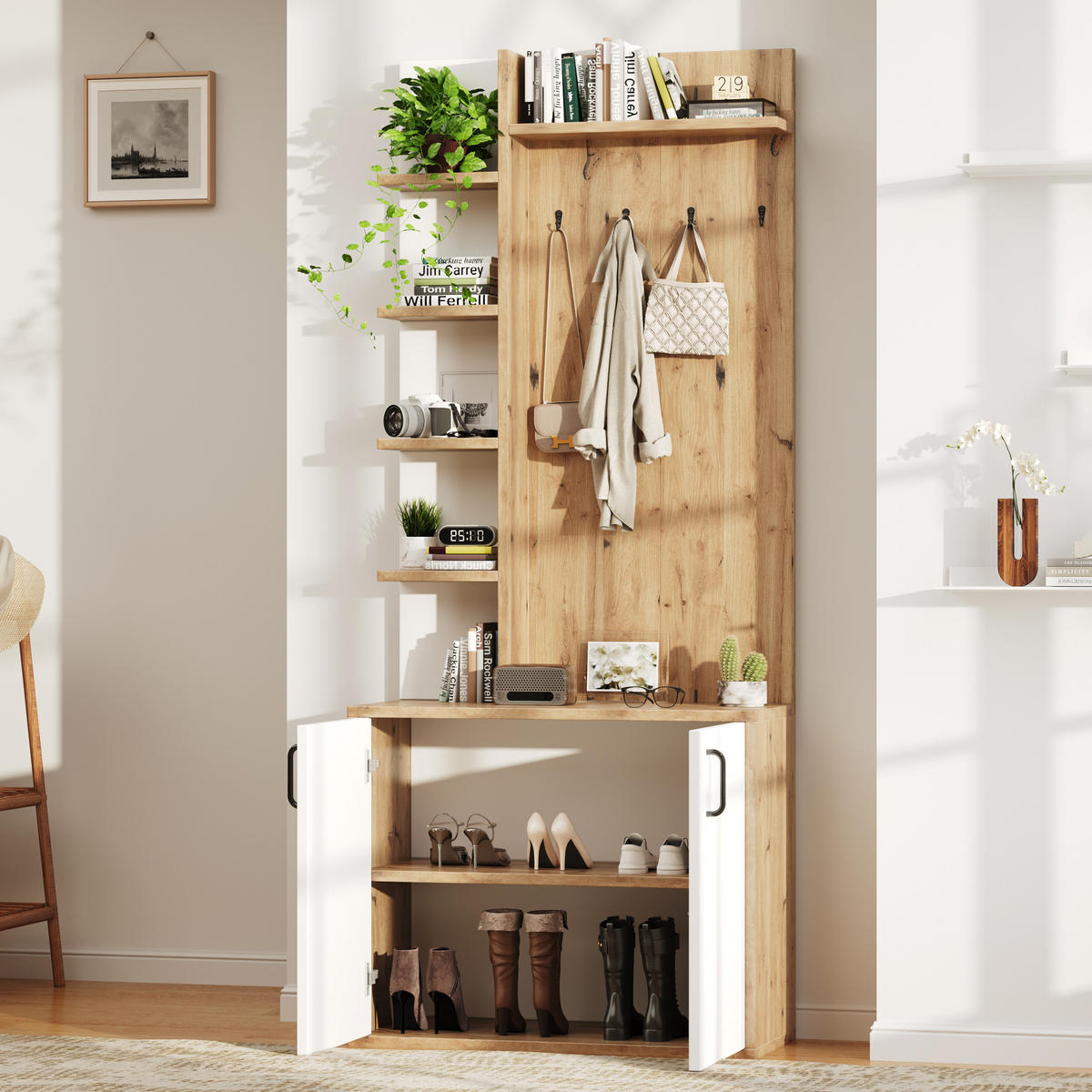 GARDEROBE 75/180/33 cm Naturholz/Weiß aus Spanplatte mit Schuhaufbewahrung - Naturfarben, Holzwerkstoff (33/180/75cm) - OKMYHOME