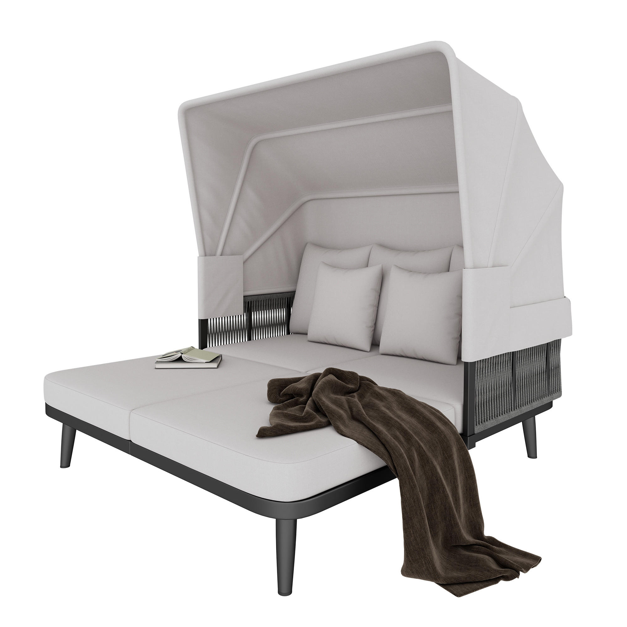 SONNENLIEGE aus Polyester 146x151x145cm in Grau mit einziehbarer Markise - Grau, Textil (152/145/146cm) - Modfu