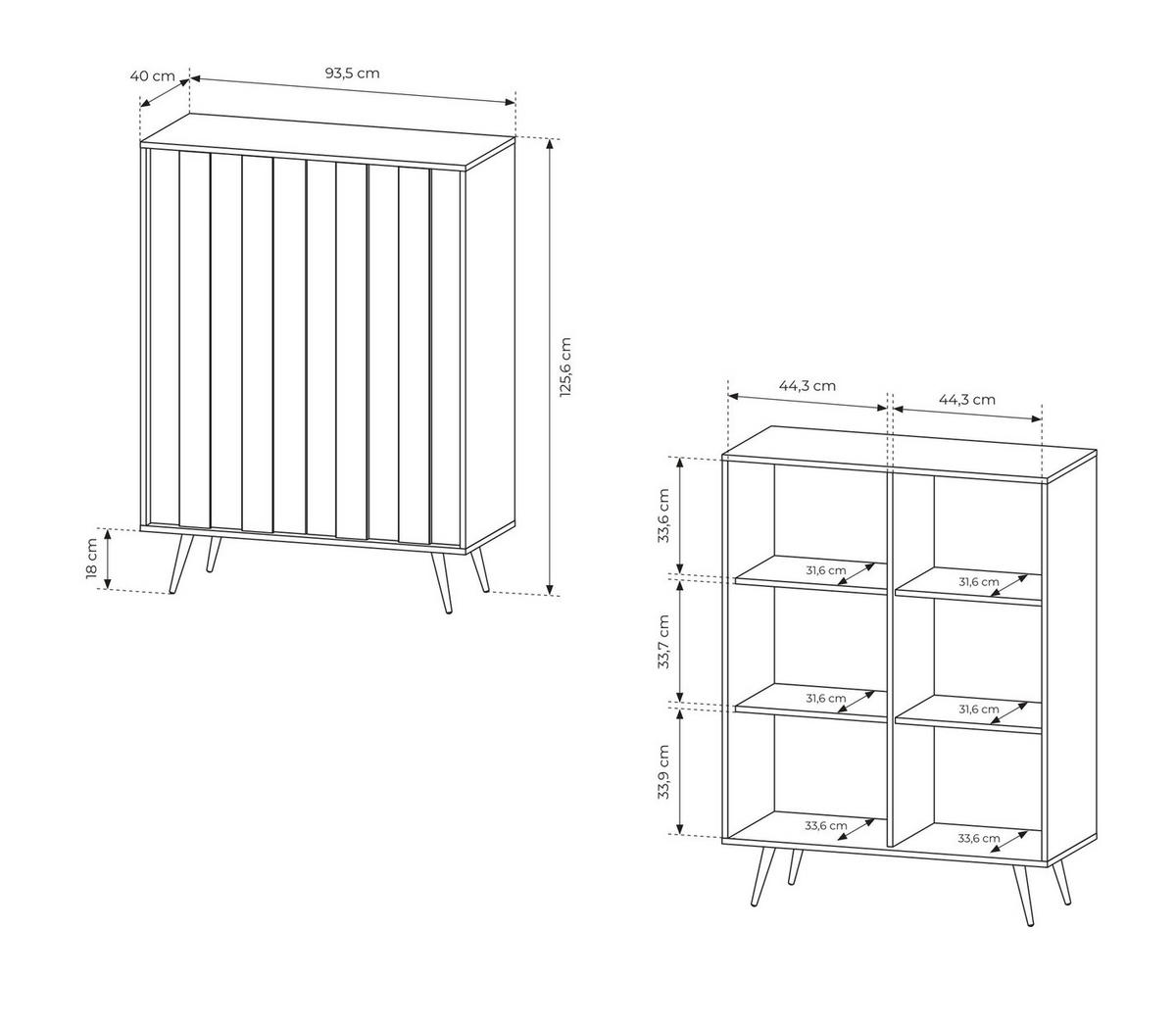 KOMMODE mit LED Resta, 94 cm, Mettalbeine, Eiche Dunin - Eichefarben/Schwarz, Holz/Metall (94/126/40cm) - Emporius