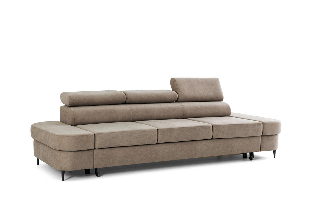 3-SITZER Sofa PRIAM mit Schlaffunktion 125x317 Velours Beige - Beige/Schwarz, Holz/Textil (278/95/102cm) - Muffo