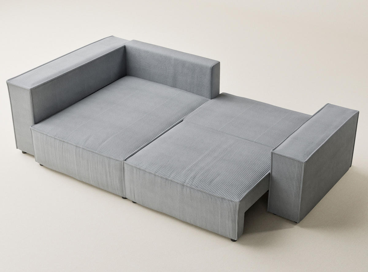 ECKSOFA MIT SCHLAFFUNKTION Tonga Hellgrau Samtstoff - Hellgrau/Schwarz, Holz/Holzwerkstoff (105/225cm) - Maison de Reve