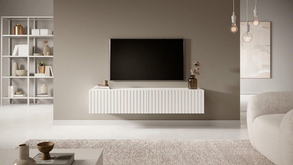 TV-HÄNGEBOARD Telire weiß mit Lamellenfronten 140 cm - Weiß, Holzwerkstoff (140/30/31.6cm) - Selsey